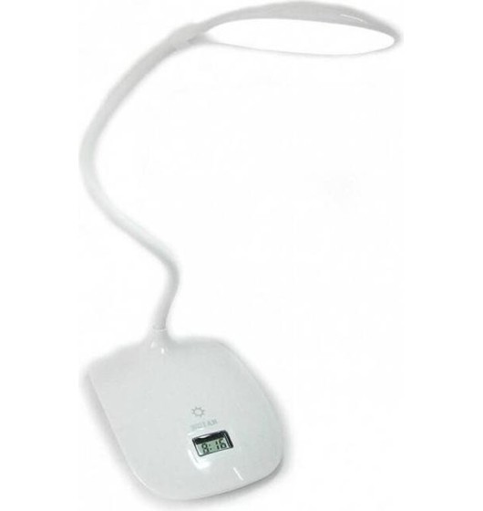 Lampa stołowa LED z przegubowym trzonkiem, włącznikiem dotykowym i mini zegarem